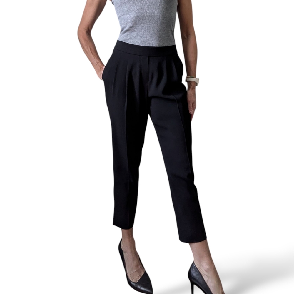 Aritzia Babaton Black Crepe Ankle Cropped Dressy Pull On Stretch Waist Pants 4 - Picture 10 of 16